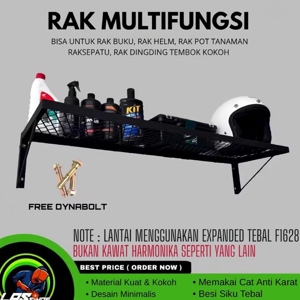 TERLARIS Rak Dinding Multifungsi Besi Kuat Rak Helm, Rak Buku, Rak Sepatu, Rak Pot Tanaman, Rak Amba