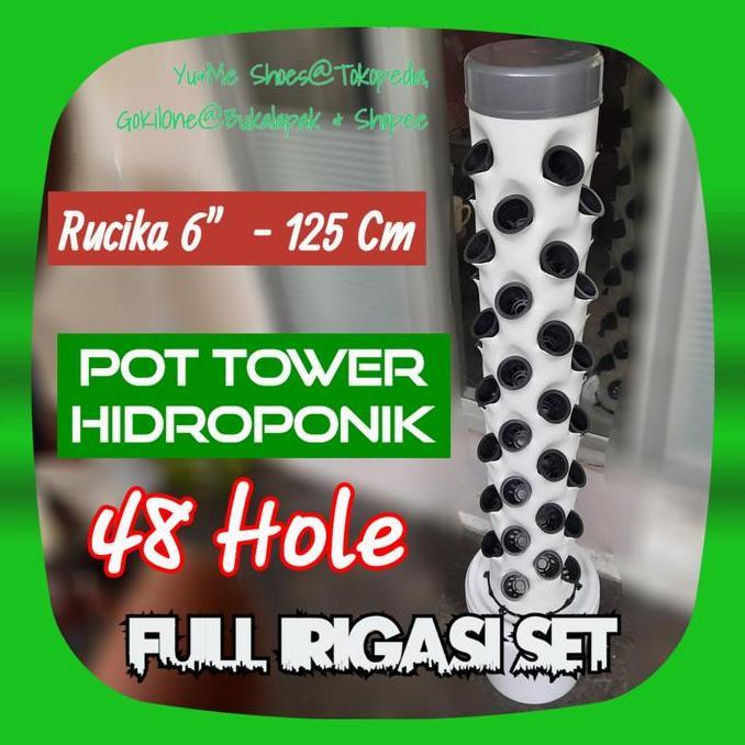 Pot Tower 6" | 125 Cm | Full Irigasi Set | Hidroponik Vertikal Paralon