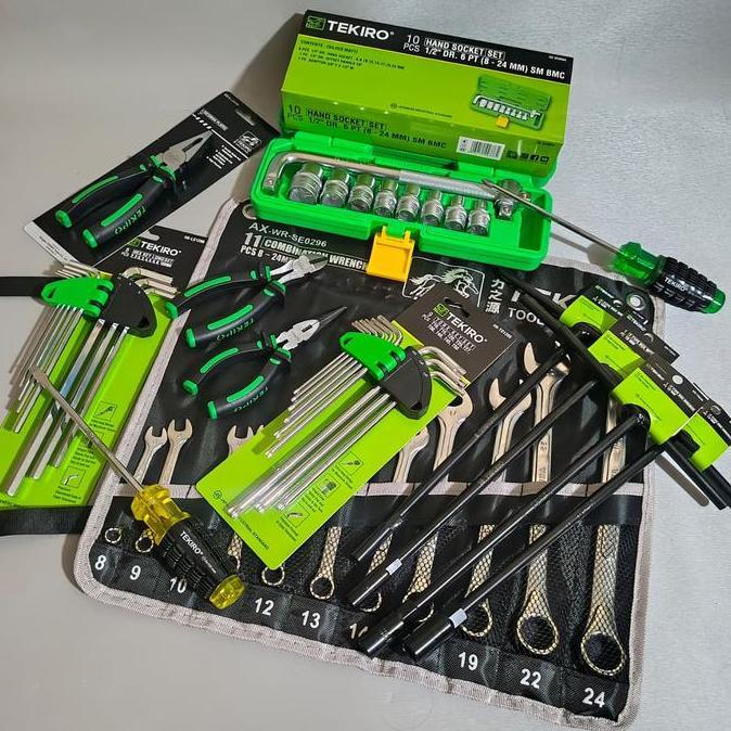 Terlaris Tekiro Paket Kunci Bengkel 13 Item Full Set Termasuk Kunci Sok 10Pcs 8-24Mm, Ring Pas 11Pcs