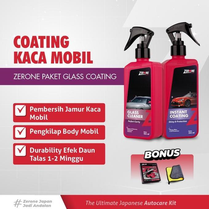 (Best) Zerone Japan Paket Glass Coating Zerone Pengkilap Body Motor Car Efek Daun Talas Pembersih Ja
