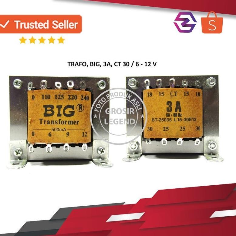 (Best) Trafo travo 3A ampere 30V CT Big murni tembaga