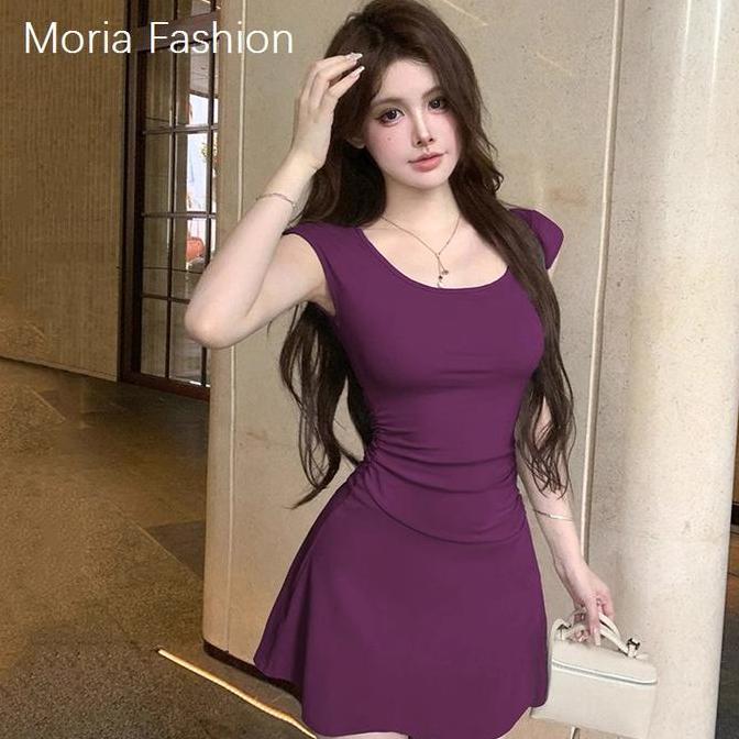 Moria QZ185 Bodycon Mini Dress Women's Turtle Neck Short Sleeve Casual  Rok Wanita Sexy Onepiece Dre