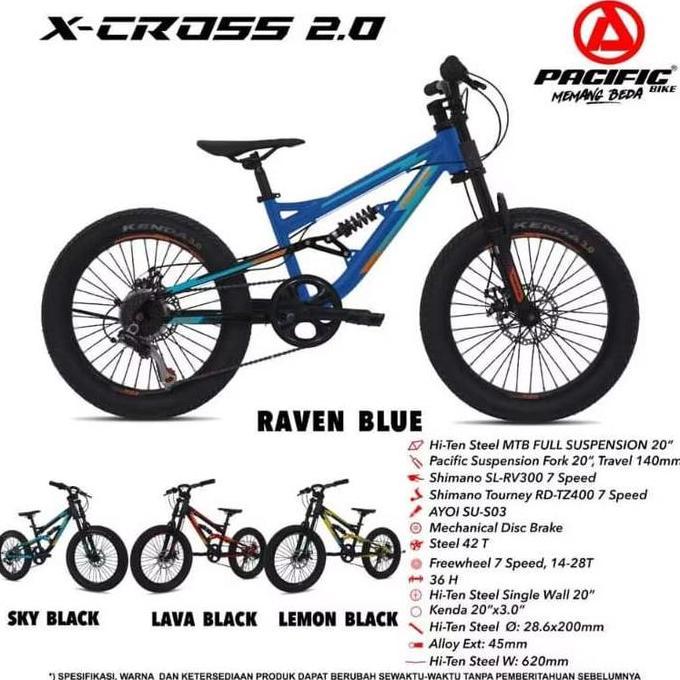 Terlaris Sepeda Gunung Pacific Xcross 2.0 Mtb 20 Inch Full Suspensi Terbaru