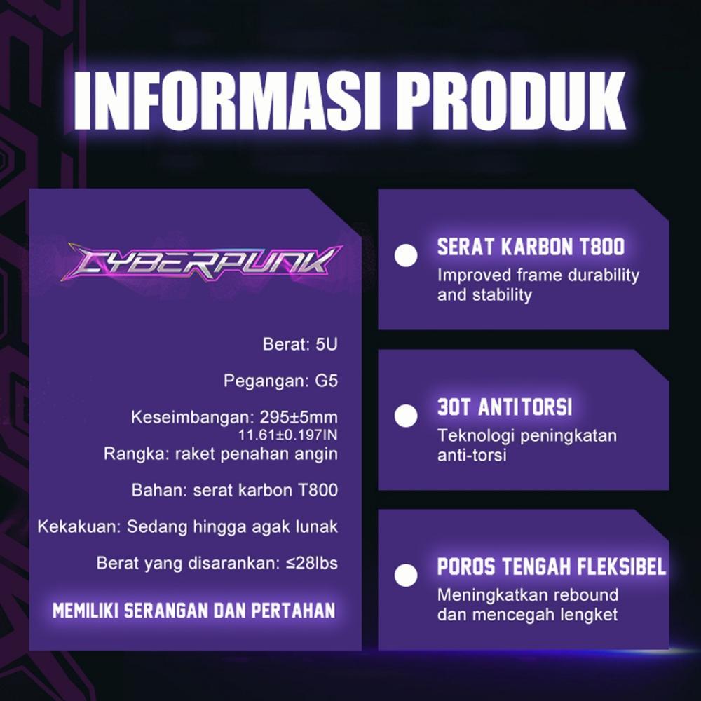 GARANSI ALPSPORT NEW SBPK CYBERPUNK RAKET BULUTANGKIS MAX 28LBS/5U/77G 100% SERAT KARBON HITAM DESAI