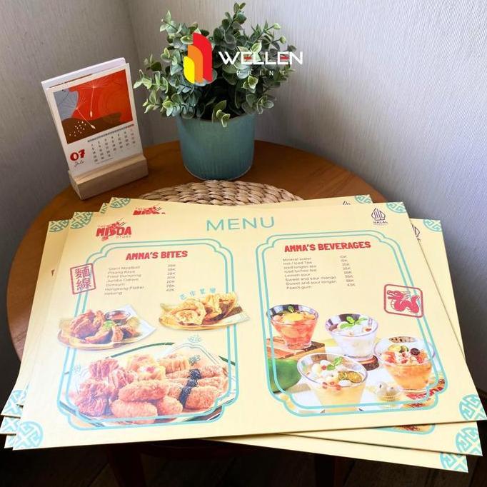 (Best) WELLEN PRINT Cetak Menu Board Custom / Print Papan Menu Hard Cover A3 / Daftar Menu Hardcover