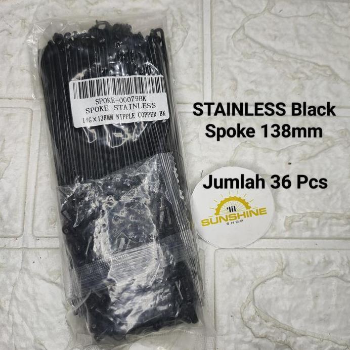 Spoke Ruji Jari 138 STAINLESS Black 14G x 138mm Velg 16 Murni Datar Dan Rims 16 Plus 16x1 3/8 Jumlah