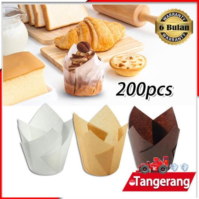 REWARLI 200pcs Paper Cup Muffin / Kertas Tulip Polos / Alas Bolu Kukus / Cake Case Tulip Kertas Miny
