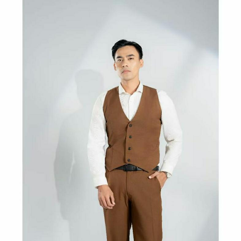 Diskon Jas Formal Pria Coklat / Setelan Jas Celana Dan Rompi / Jas Wedding Pria