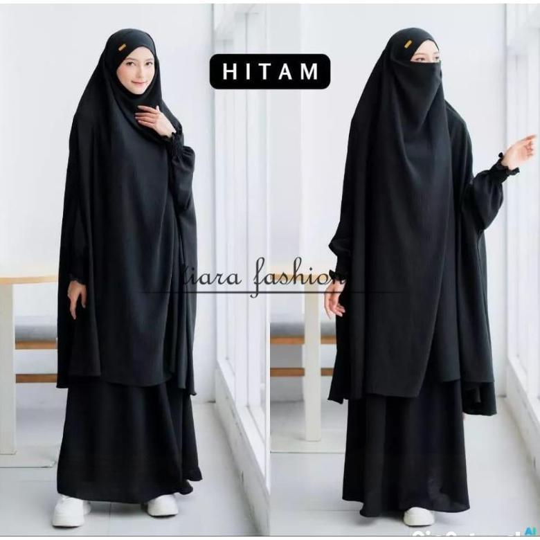 TERBARU French Khimar Set Gamis Crinkle Flowy Adem