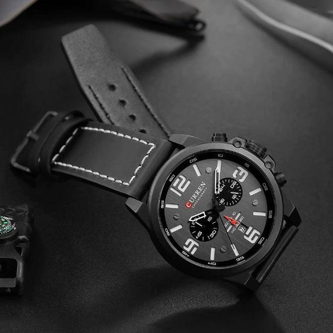 Clock- Jam Tangan Pria Analog Tali Kulit Chronograph Curren 8314