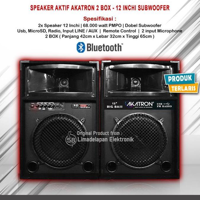 SPEAKER AKTIF 12 INCH INCHI SUBWOOFER + BLUETOOTH DAPAT 2 BOX AKATRON 1285 LEBIH OK DARI POLYTRON PM
