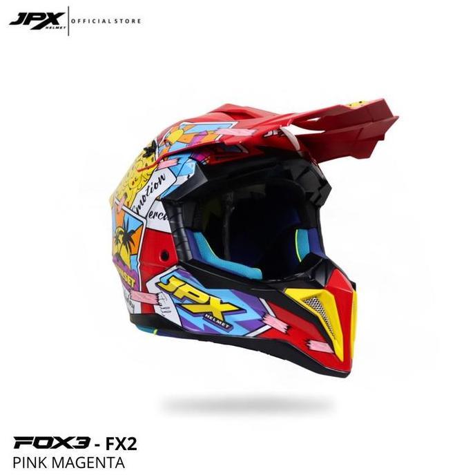 Helm Full Face Cross Pria Wanita Harian Motor Trail Tebal Nyaman SNI DOT JPX FOX3 FX2 Motif - Pink M