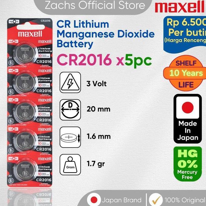 Maxell Baterai Lithium Coin CR2016 3V 90mAh Koin Battre CR 2016 Baterai Litium Mangan Dioxide Bebas 