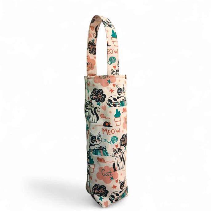 Gin- Tas Botol 1 Liter Bahan Kanvas Tebal Motif Kucing Lucu