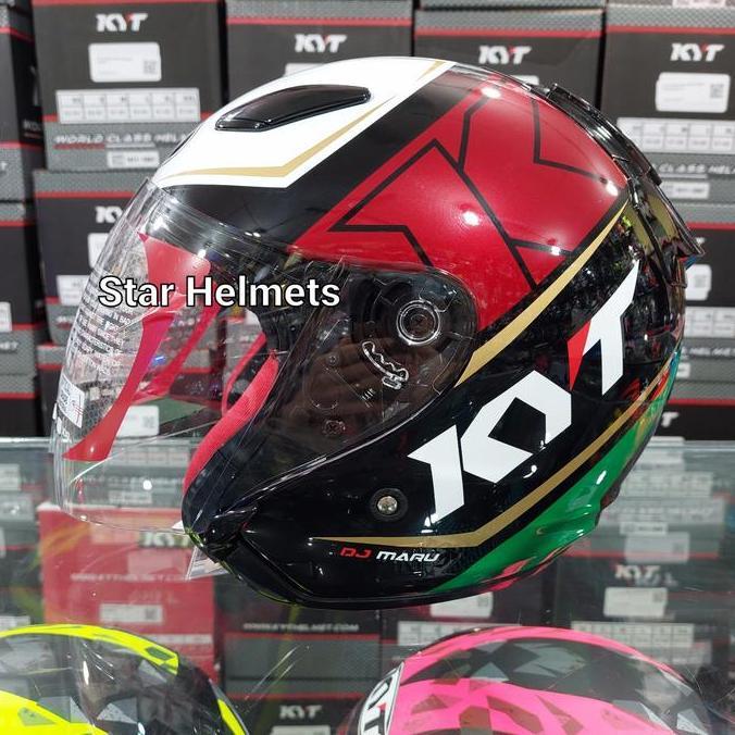 Helm KYT DJ Maru Motif #17 Black / Green / Red Maroon