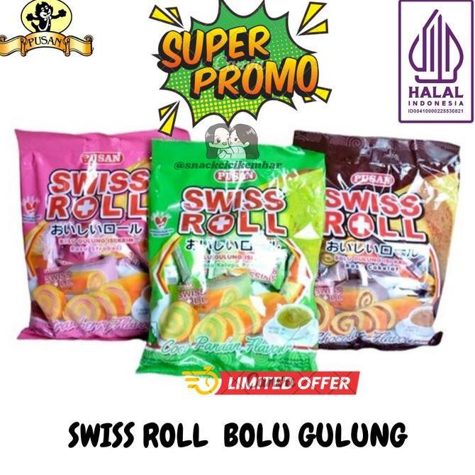 Snck- Bundle Get 3 Package Pusan Roll Bolu Gulung Isi Krim Rasa Cokelat Stroberi Pandan Food Cemilan