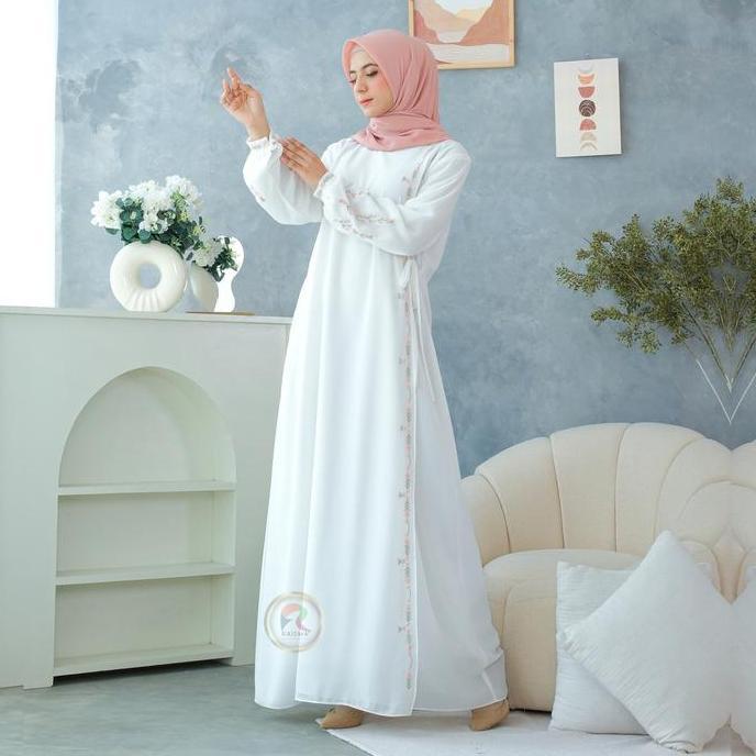 Raisma - Ivanna Gamis Syar'i Putih Tulang Premium Elegan Model Verslah Kait Samping Kombinasi Bordir