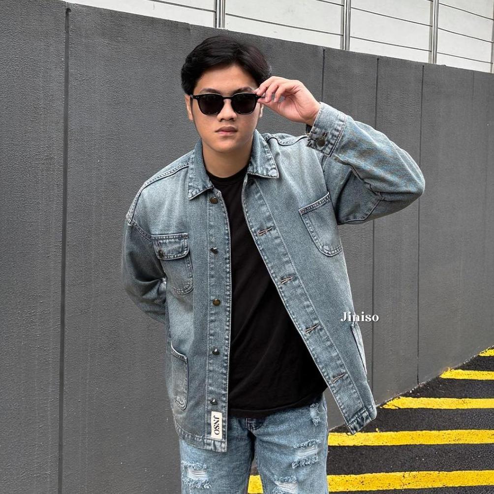HOT DEALS JINISO - Denim Pria Oversize Jaket Jeans