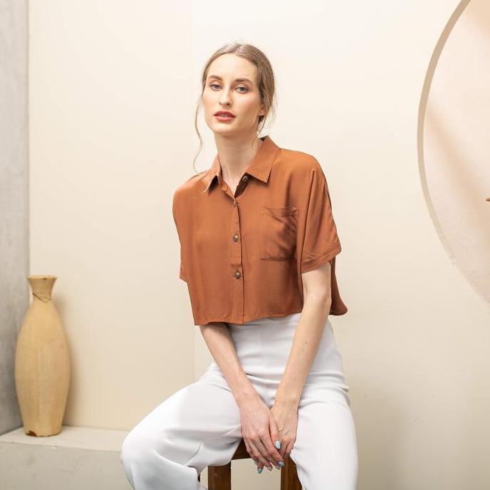 Kemeja Crop Top Nala - blus wanita Atasan Kancing Basic