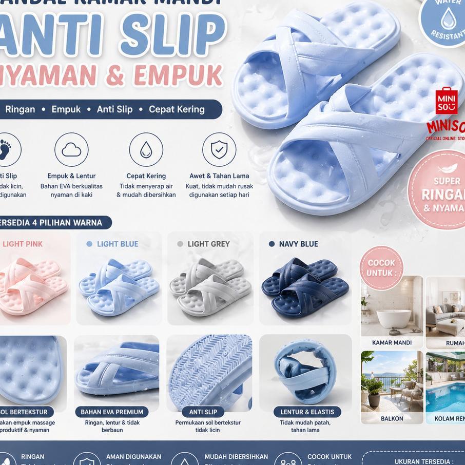 Official Bali Miniso Sandal Slop Sandal Wanita Kamar Mandi Sendal Pria Selop Comfortable Nyaman Dewa