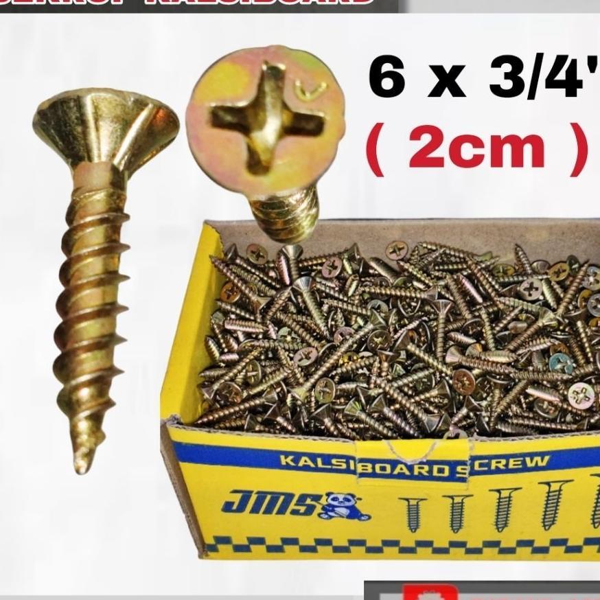 Skrup Kalsiboard Merek Jms Ukuran 6X3/4" Panjang 2 Cm Isi 1000Pcs Baut Kalsiboard