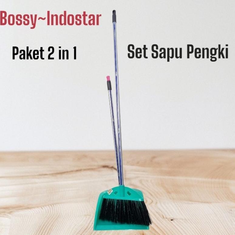 BESTPROMO SET SAPU PENGKI BOSSY INDOSTAR/ALAT PEMBERSIH/BROOM SET DUSTPAN/SAPU PENGKI 2IN1