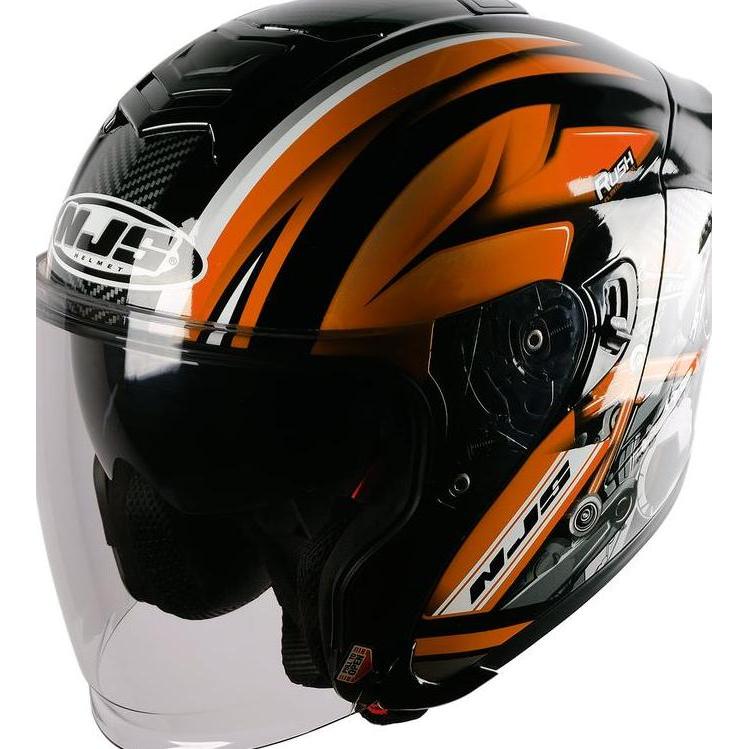 Comet- Njs Kairoz Dv Rush Hitam - Orange Fluo Gloss/Doff - Helm Half Face (Double Visor) | Njs Dv | 