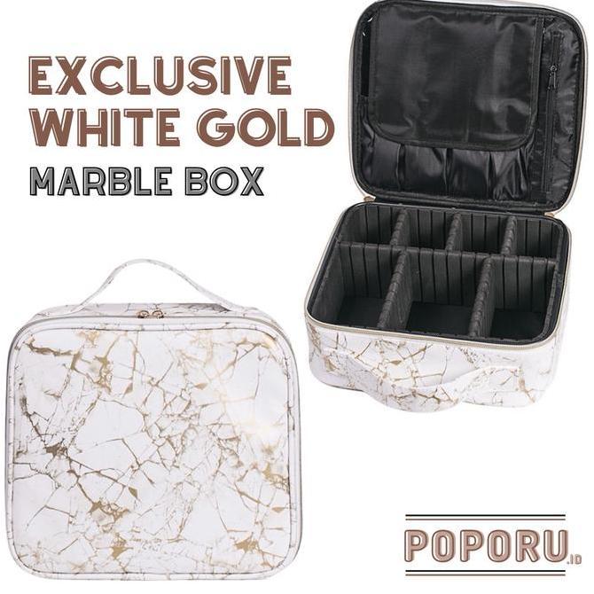 POPORU Exclusive White Gold Marble Box  - cosmetics bag organizer for make up - tas tempat kosmetik 