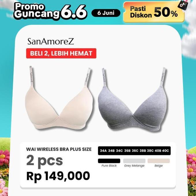 SanAmoreZ | PLUS SIZE | Seamless Wireless Bra / Bra Tanpa Kawat - Cotton / Polyamide | Size 38B - 40