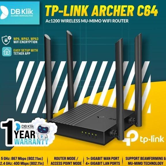 ROUTER TP-LINK ARCHER C64 AC1200 WIRELESS MU-MIMO WIFI - ARCHER C 64 MURAH