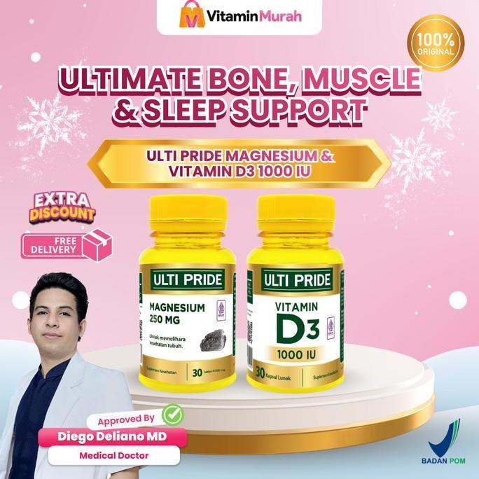 Ultimate Bone, Muscle & Sleep : Ulti Pride Magnesium + Ulti Pride Vitamin D3 1000 Isi 30 & 100 ( Spe