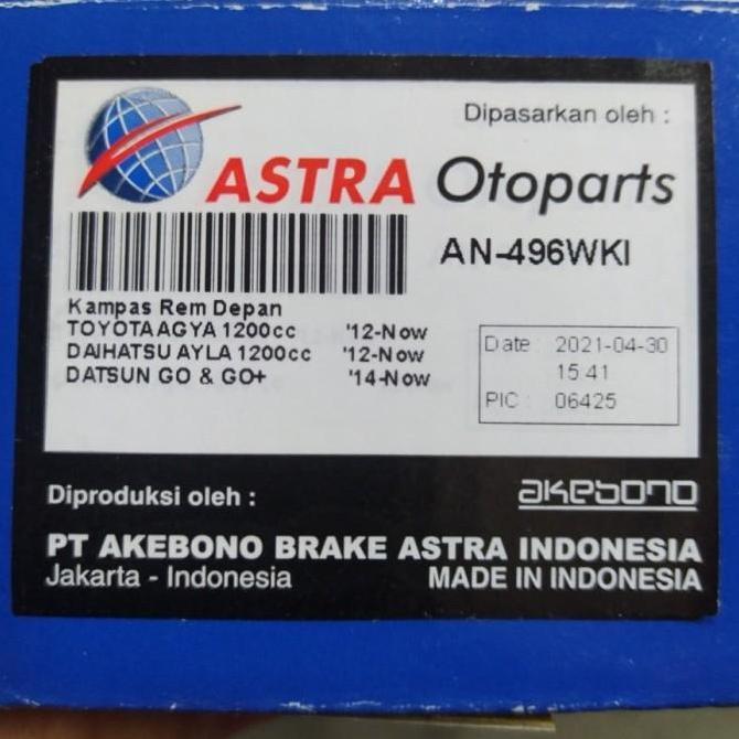 Brake Pad Kampas Rem Depan Datsun Go/Go+ Akebono An-496Wki Baru
