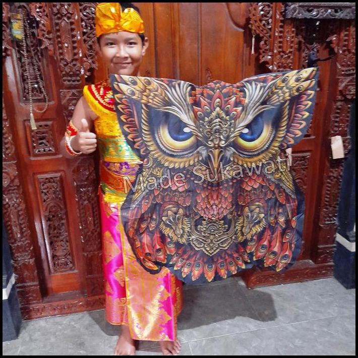 Layangan Celepuk kain knock down printing bulu burung bali layang knockdown