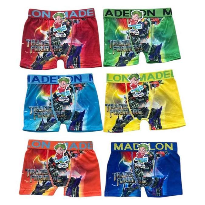 DN2 - 12 pcs | Boxer Dalaman Anak Laki-Laki Karet Pinggang uk M samai XXL - Boxer Segiempat MADELON