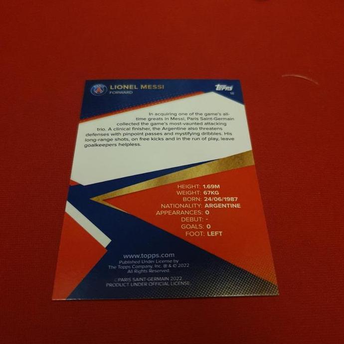 Kartu bola psg lionel messi topps 2022
