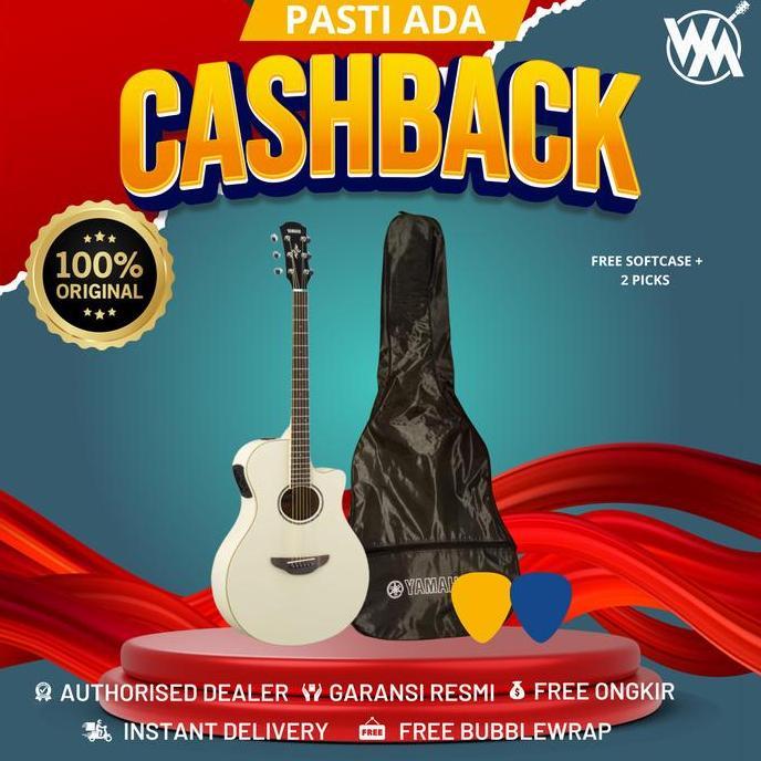 Yamaha Gitar Akustik APX600VW/APX600 - Vintage White + Gratis Softcase & 2 Pick