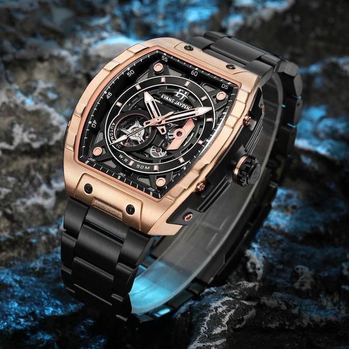 Horfa- Evans Jayden Jam Tangan Pria 9611 Rantai Automatic Movement Stainless Steel Kaca Sapphire Chr