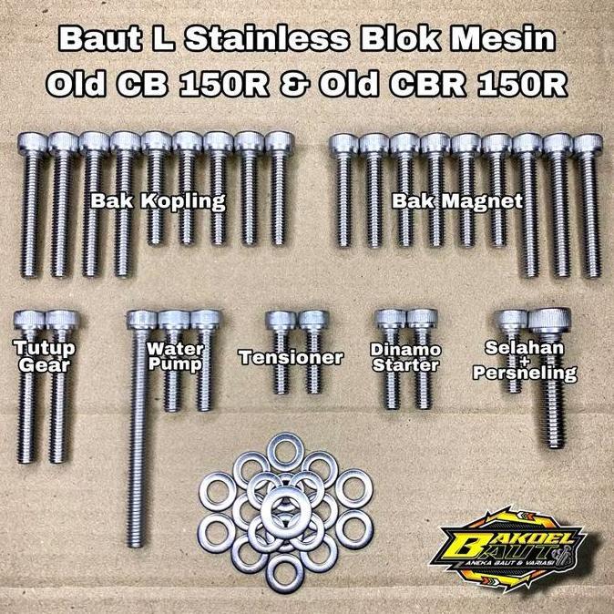 Baut Blok Mesin Honda Old Cb 150R & Old Cbr 150R Fullset Crankcase  Baut L Stainles