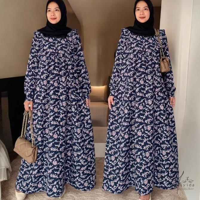 Gamis Raifah Shakila Motif/Gamis Shakila Exklusive Size/Dress Shakila Motif Kancing Mewah Muslim Nya