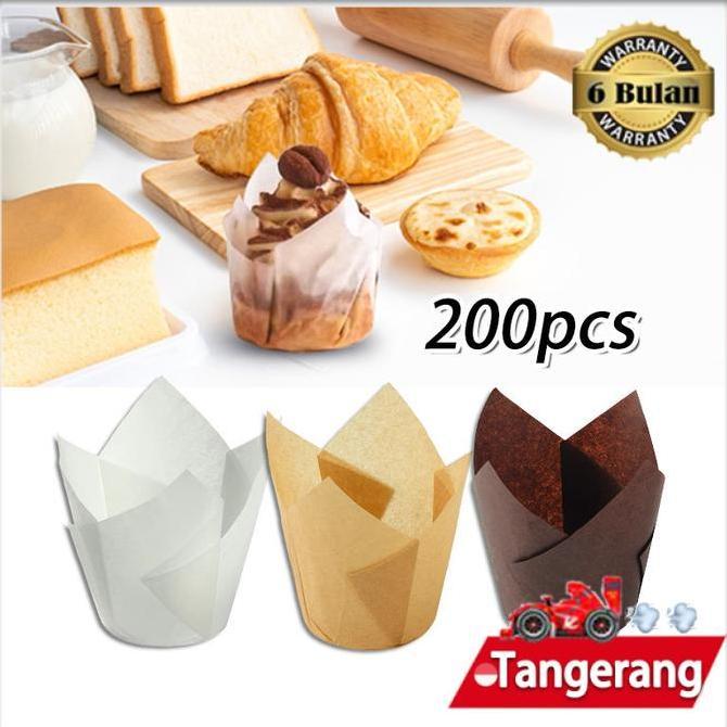 SAMRUAY 200pcs Paper Cup Muffin / Kertas Tulip Polos / Alas Bolu Kukus / Cake Case Tulip Kertas Miny