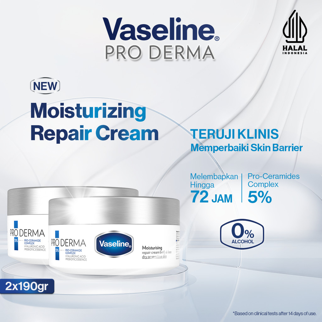 Vaseline Proderma (PRO Derma) Moisturizing Repair Cream Body & Face dengan 5% Pro Ceramide Complex -