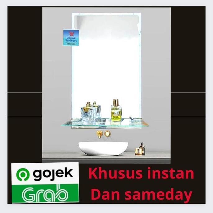 kaca cermin wastafel kotak dengan plangset / kaca cermin tembok ketebalan 5 mm