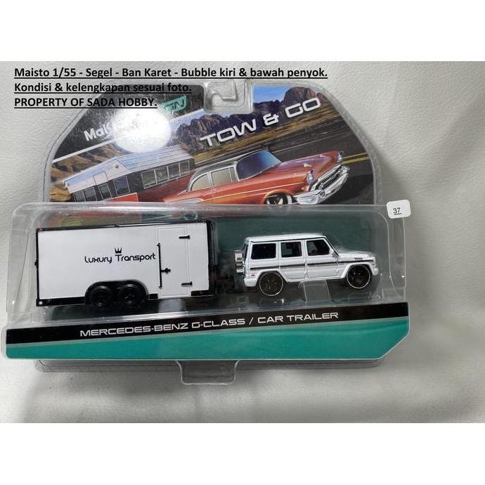 MAISTO 1/55 TOW & GO MERCEDES-BENZ G-CLASS & CAR TRAILER WHITE FULLSET SHOBBY