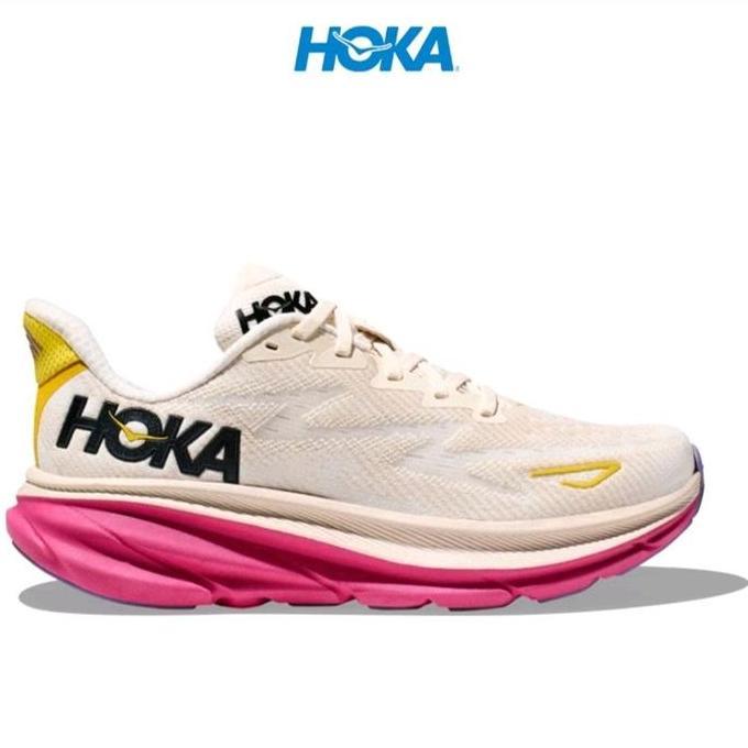 Hoka Clifton 9 Wide Women's Running Shoes Eggnog White Pink
