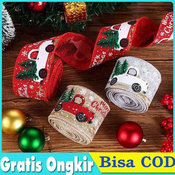SANDGO Pita Natal Merry Christmas Pita Kain Goni Hiasan Natal Lebar 5 cm