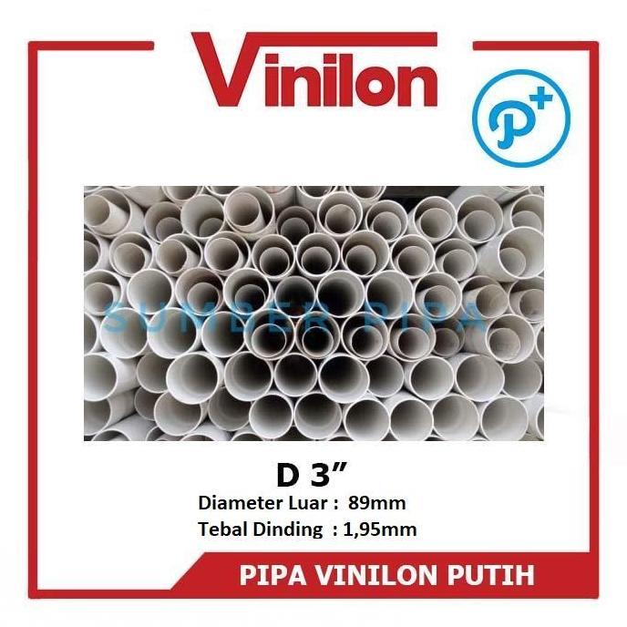 Pipa Pvc Vinilon Putih D 3" - Paralon 3 Inch Panjang 4M
