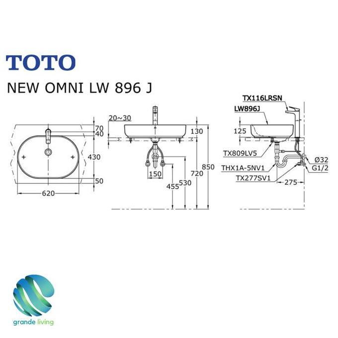 Toto Wastafel Meja Keramik Lw896J Console Lavatory Lw 896 J Body Only