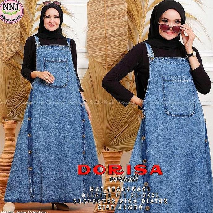 Overall Wanita Jeans Jumbo Dress Jumpsuit Rok Kodok Jesina