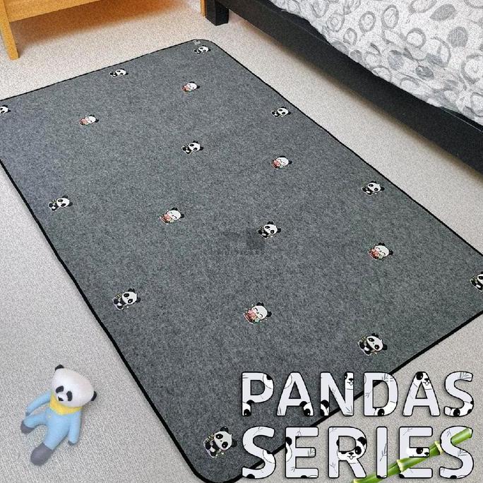 Sala - Karpet Minimalis Grey Aesthetic Motif Panda Ukuran 120 X 200 Cm