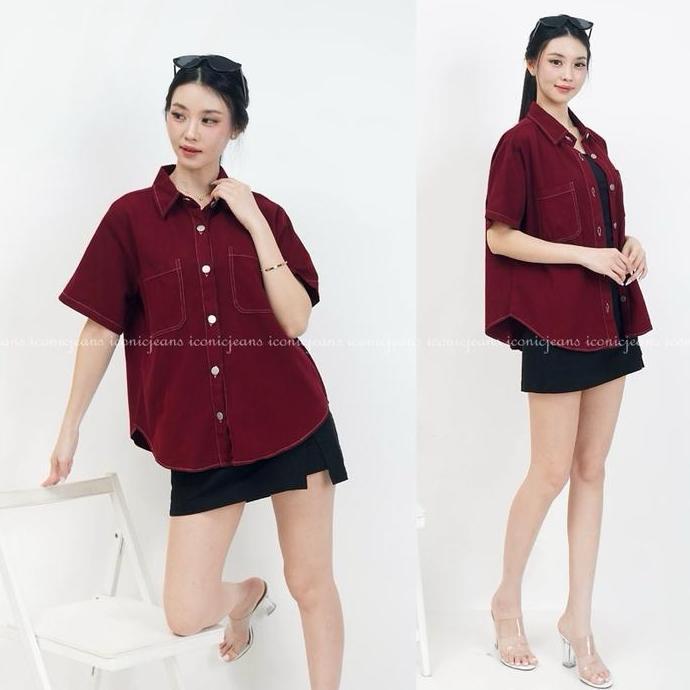 iconicjeans - Kemeja Wicha Jeans Oversize Baju Kemeja Kancing Petite Bigsize Bumil Busui Atasan Casu